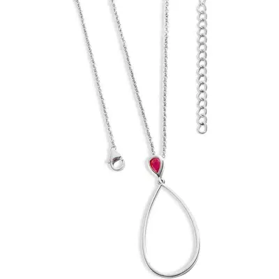 Lucy Quartermaine Long Petal Drop Necklace With Pear Cut Ruby In Metallic