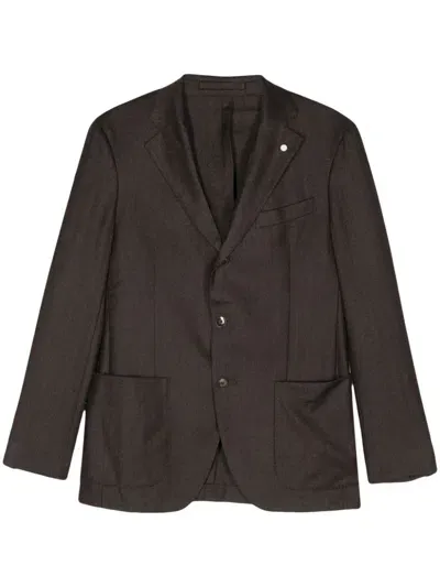 Luigi Bianchi Mantova Herringbone Blazer In Brown