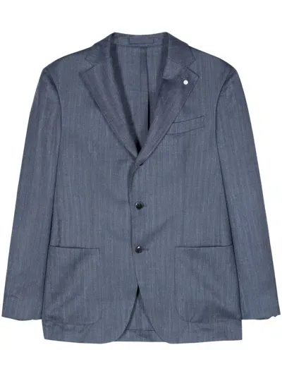 Luigi Bianchi Mantova Herringbone Slub-texture Blazer In Blue