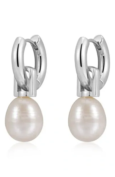 Luv Aj Amalfi Freshwater Drop Huggie Earrings In Silver