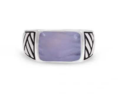 Luvmyjewelry Blue Lace Agate Sterling Silver Men Signet Ring