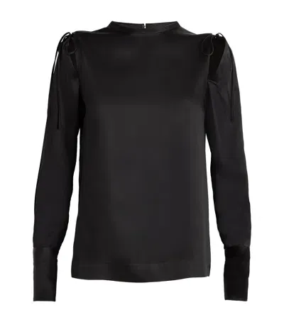 Lvir Satin Split-sleeve Blouse In Black