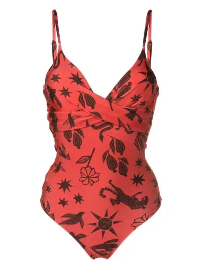 Lygia & Nanny Bianca Twist-detail Printed Swimsuit In Brown