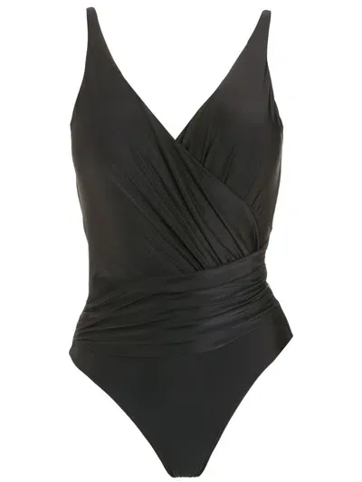 Lygia & Nanny Draped Open-back Swimsuit In Black