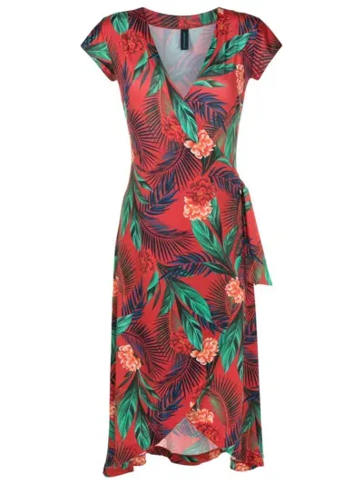 Lygia & Nanny Falcão Botanical-print Wrap Dress In Red