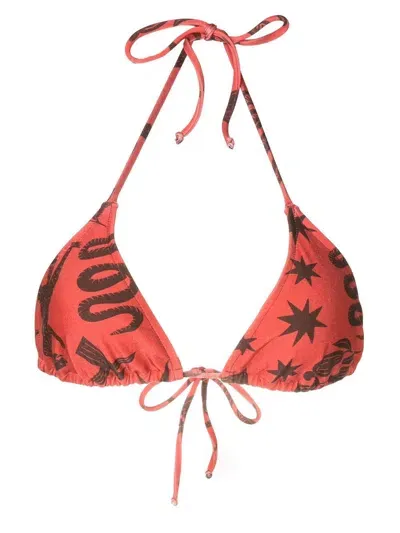 Lygia & Nanny Hanna Halterneck Printed Bikini Top In Brown