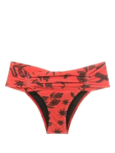 Lygia & Nanny Jasper Gather-detail Bikini Bottoms In Brown