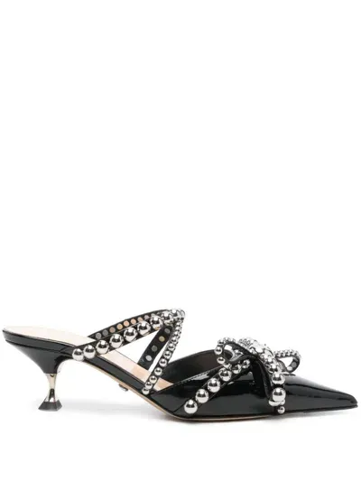 Mach & Mach 55mm Studded Leather Mules In Black