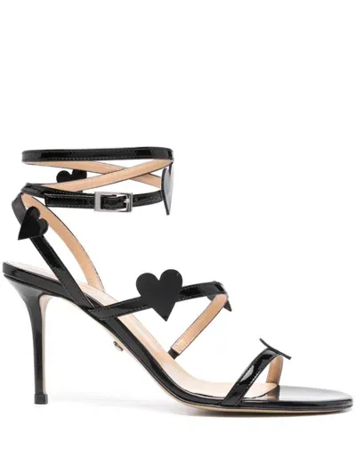 Mach & Mach 75mm Petit Coeur Sandals In Black