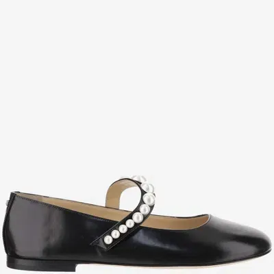 Mach & Mach Faux-pearl Leather Ballerina Shoes In Black