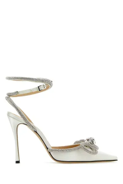 Mach & Mach 105 Double Bow Crystal-embellished Satin Pumps In White