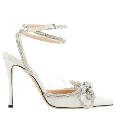 Mach & Mach White Silk Double Bow High Heels