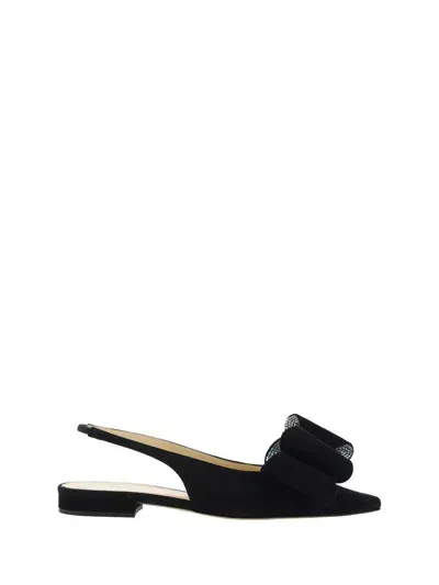 Mach & Mach 15mm Le Cadeau Suede Slingback Flats In Black