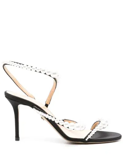 Mach & Mach 80mm Faux-pearl Sandals In Black