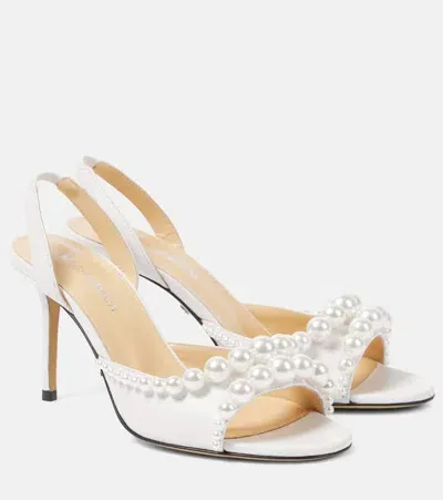 Mach & Mach Sirene Embellished Leather Sandals In White