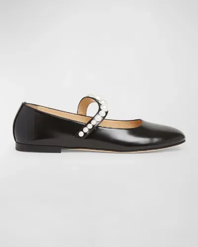 Mach & Mach Faux-pearl Leather Ballerina Shoes In Black