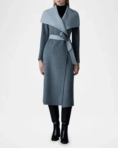 Mackage Mai Wool Belted Wrap Coat In Carbon Mix-light Grey Mix