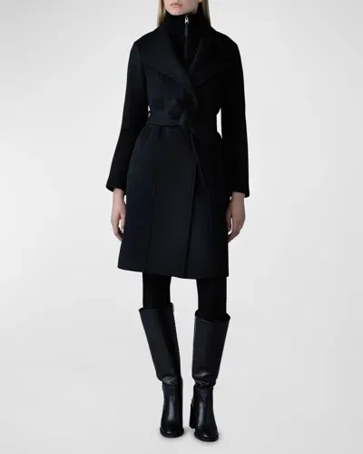 Mackage Norita Double-face Belted Wool Coat In Black