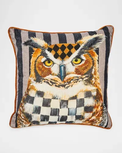 Mackenzie-childs Autumnology Check Owl Throw Pillow, 18"square In Multi