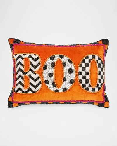 Mackenzie-childs Boo Beaded Lumbar Pillow In Orange