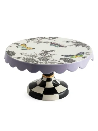 Mackenzie-childs Butterfly Toile Pedestal Platter In Multi