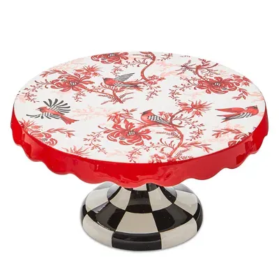 Mackenzie-childs Cardinal Toile Small Pedestal Platter In Multi