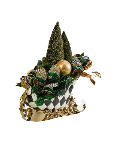 Mackenzie-childs Emerald Luxe Illuminated Sleigh Holiday Centerpiece In Multi