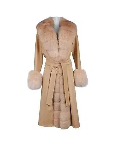 Pre-owned Made In Italy Wollmantel Mit Fuchspelzkragen Und Gurtel - Outerwear - Beige