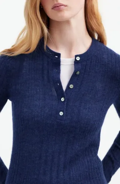 Madewell Alpaca Blend Henley Sweater In Bright Cobalt