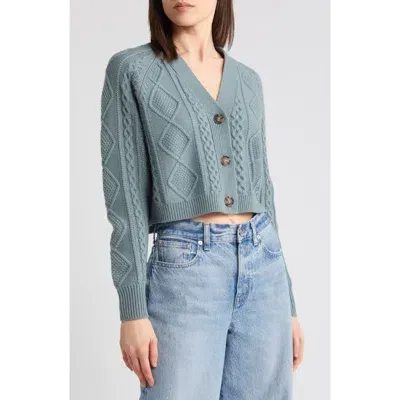 Madewell Cable Knit V-neck Crop Cardigan In Faded River