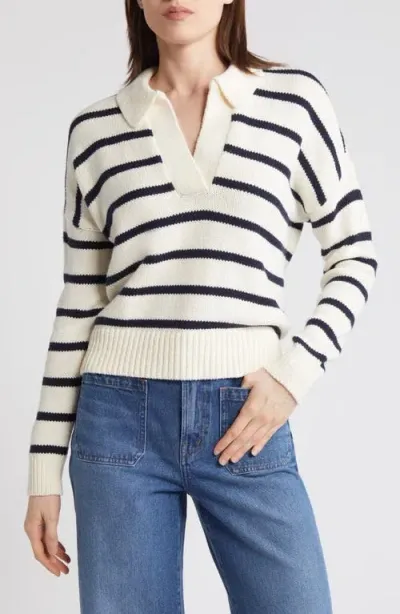 Madewell Dedham Stripe Polo Sweater In Antique Cream