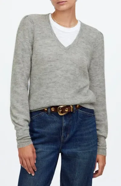 Madewell Deep V-neck Alpaca Blend Sweater In Heather Ash