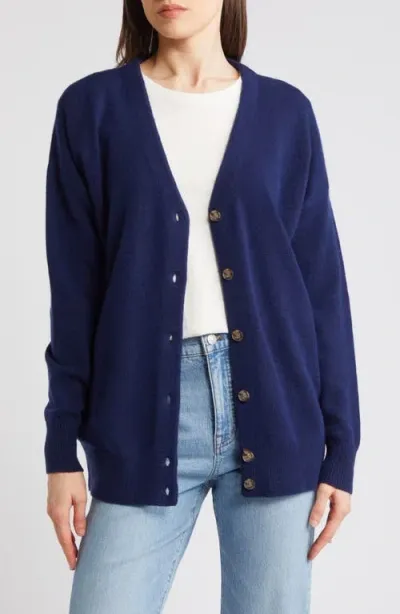 Madewell Relaxed V-neck Wool Blend Cardigan In Heather Indigo