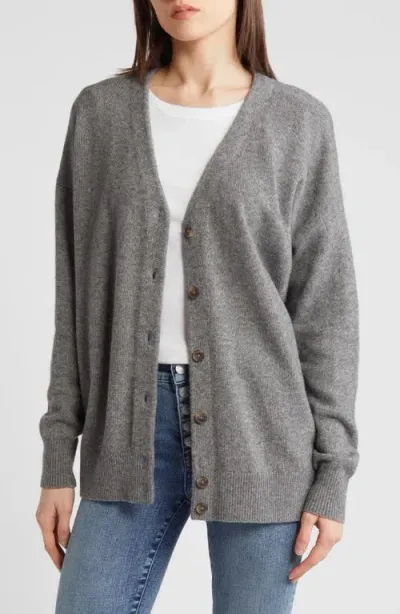 Madewell Relaxed V-neck Wool Blend Cardigan In Heather Pewter