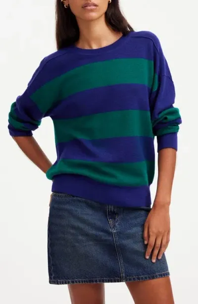 Madewell Stripe Merino Wool Pullover Sweater In Cobalt Green Combo