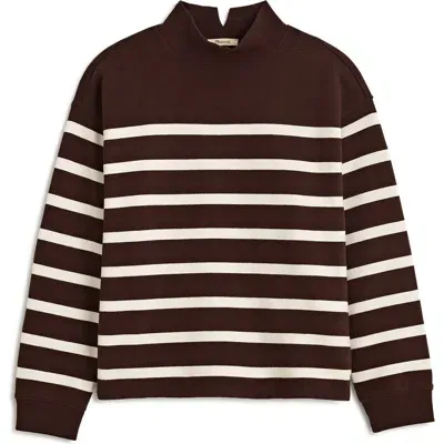 Madewell Stripe Midweight Mock Neck Sweatshirt In Engineer Stripe Dark Carob