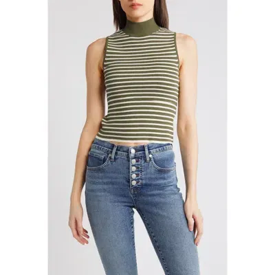 Madewell Stripe Mock Neck Wide Rib Sweater Tank In Desert Olive