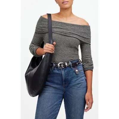 Madewell Stripe Off The Shoulder Alpaca Blend Sweater In Night Vision Stripe