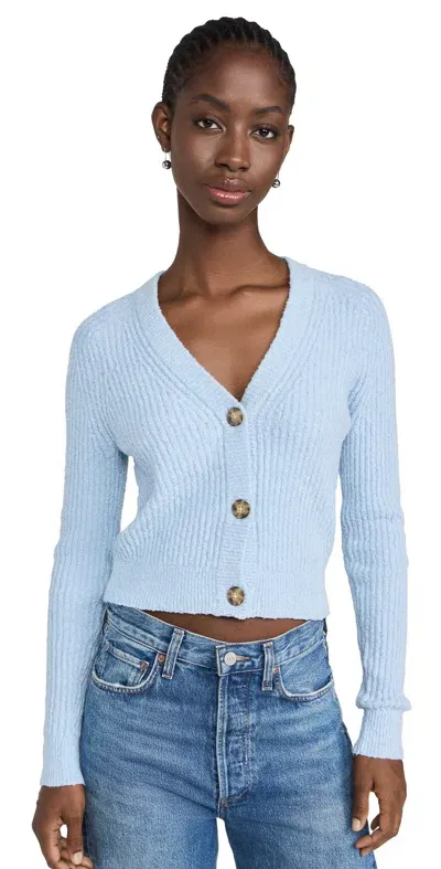 Madewell V Neck Shrunken Cotton Boucle Cardigan Heather Indigo White