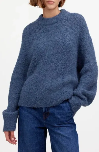 Madewell Wool & Alpaca Blend Bouclé Oversize Sweater In Heather Denim Blue