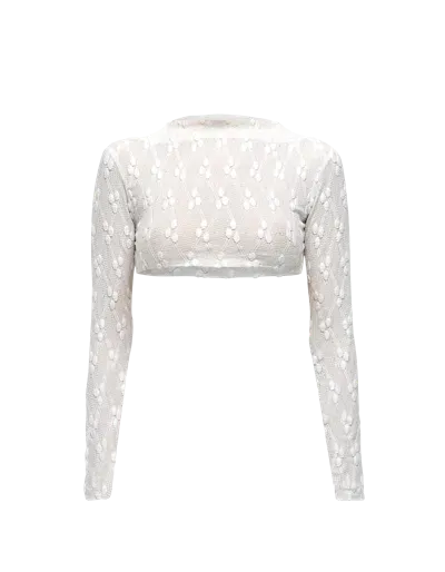 Maet Yetta White Knit Long Sleeve Crop Top