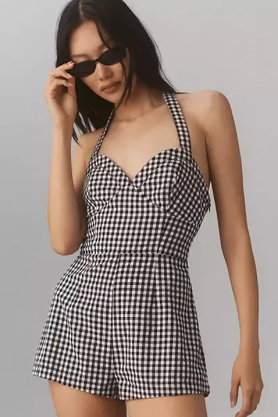 Maeve Halter Gingham Romper In Black