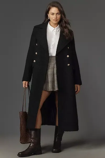 Maeve Sculpted Long Lady Coat Jacket In Black