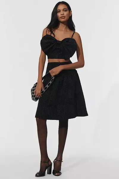 Maeve Taffeta Dot Midi Skirt In Black