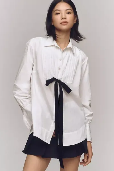 Maeve Tuxedo Tie Tunic Blouse In White