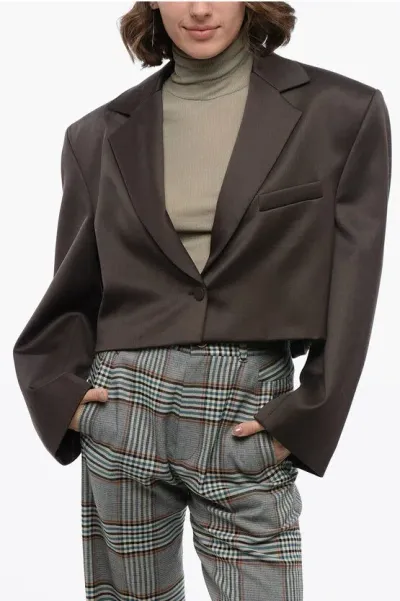 Magda Butrym Cool Wool Cropped Blazer With Oversized Fit In Brown