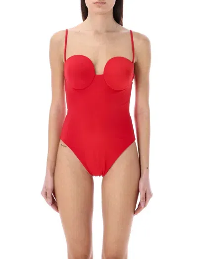 Magda Butrym Retro Bustier Swimsuit In Red