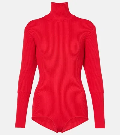 Magda Butrym Ribbed-knit Turtleneck Bodysuit In Red