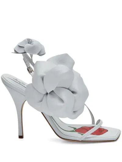 Magda Butrym Flower-embellished Leather Heeled Sandals In White