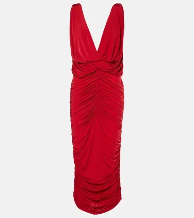 Magda Butrym Ruched Draped Midi Dress In Red